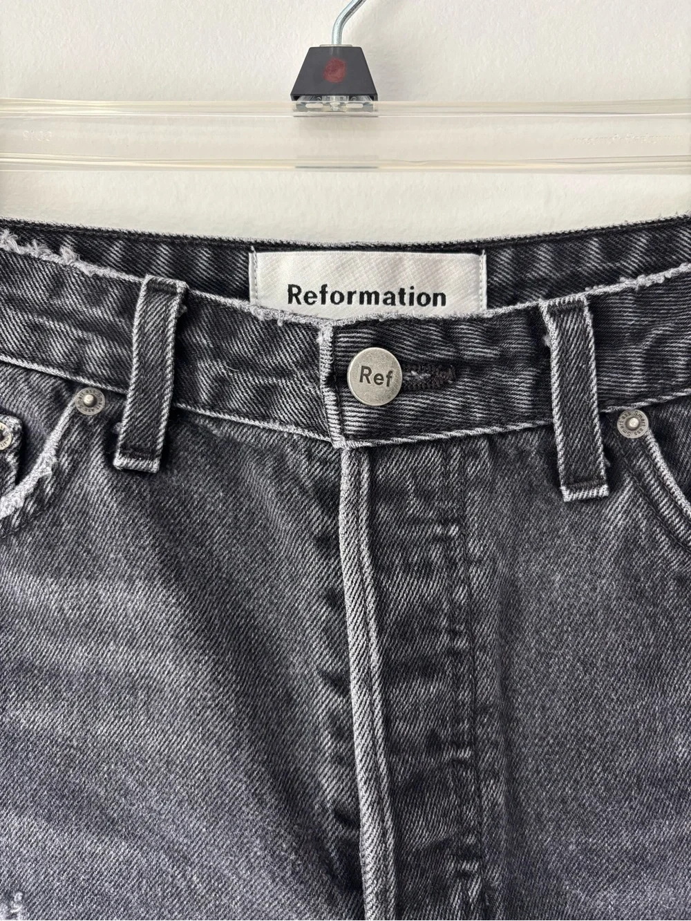 Reformation Black Denim Jean Shorts High Waist Cut Off Distressed